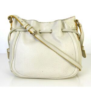 COLE HAAN IVORY OFF WHITE GENUINE LEATHER DRAWSTRING HOBO HANDBAG SHOULDER BAG